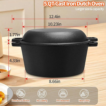 5 Qt Cast Iron Dutch Oven for Bread Baking, Sourdough Dutch Oven with Lid, Dutch Pot with Bread Baking Supplies