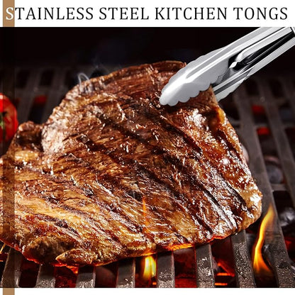 Meanplan 50 Pcs Small Stainless Steel Kitchen Tongs 7 Inch Food Serving Tongs Metal Cooking Clips High Heat Resistant Clips with Sliding Rings for Buffet Food Cooking Salad Grilling, Silver - Image 6