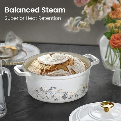 CAROTE 5QT Cast Iron Dutch Oven Pot with Lid, Enameled Floral Dutch Ovens with Gift Box, Cast Iron Pot for Sourdough Bread Baking, Braising, Stews, Roasting, Dual Handles, Healthy & Non-Toxic, All Stovetop Compatible, Oven Safe up to 500° F, White - Image 6