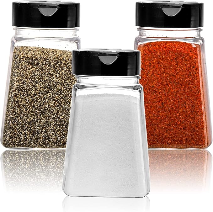 Tebery 24 Pack 9 Oz Plastic Spice Jars with Black Cap, Reusable Seasoning Containers Bottles for Kitchen Organization, Clear Plastic Spice Container with Shaker Lids for Spices Powders Herbs - Image 4