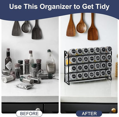 AOZITA Spice Rack Organizer with 28 Empty Spice Jars with Silver Lids, Funnel, Labels - Seasoning Organizer for Countertop, Cabinet, Kitchen, Pantry - Image 5