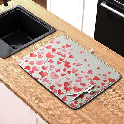 Valentines Pink Love Heart Dish Drying Mat Valentine Day Absorbent Microfiber Dish Drying Pad Heat Resistant Kitchen Counter Draining Mat Extra Large Dish Drainer Rack Mats 16x18 Inch - Image 6
