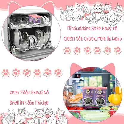Uiifan Cat Food Lid Cat Food Can Covers Lids 8 Pcs Pet Can Supplies Set 5 Silicone Wet Kitten Foodstuff Tin Covers Lids 2 Silicone Dog Spoons 1 Paw Shape Multifunctional Opener for Pets(Pink)