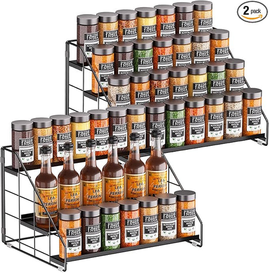 4 Tiered Spice Rack Organizer, 2 Pack Spice Rack Organizer for Cabinet, Tiered Adjustable Spice Shelf for Kitchen Countertop Pantry Organization (Carbon Black) by GIGIFTREE