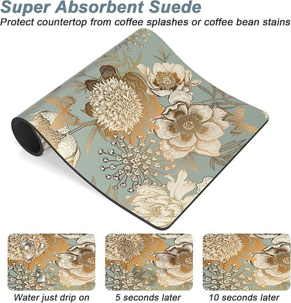 Rnivvi Coffee Mat, 12" x 19" Cute Coffee Bar Mats for Espresso Machine Station Accessories and Organizer, Hide Stain Rubber Backed Absorbent Dish Drying Pad for Kitchen Counter, Retro Flower - Image 3