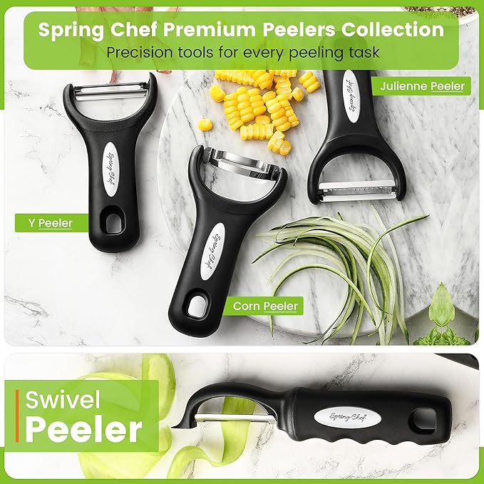Spring Chef Swivel Vegetable Peeler & Y Potato Peeler for Kitchen with Soft Grip Handles and Ultra Sharp Stainless Steel Blades, Perfect for Veggie, Fruit, Carrot, Apple - Dishwasher Safe - Black - Image 9