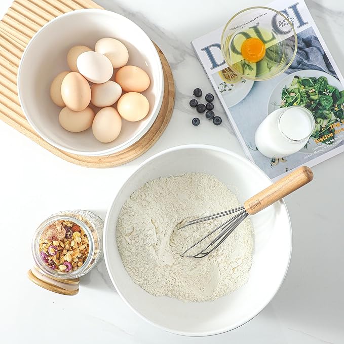 Ceramic Large Mixing Bowls for Kitchen, Set of 2 Big Serving Bowls for Cooking, Popcorn, Salad, Soup, Baking, Dough Bread Making Bowl, 10 inch + 8 inch, White - Image 5