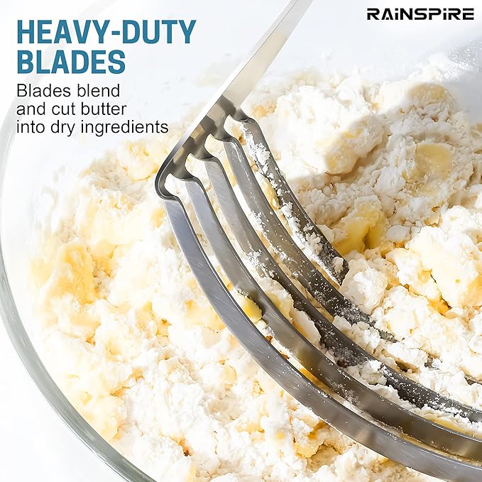 Rainspire XL Pastry Cutter For Baking, Heavy Duty Pastry Blender Stainless Steel, Thick Sharp Blades Dough Blender, Dough Cutter Butter Cutter Pastry for Easy Mixing, Dishwasher Safe (Black) - Image 2