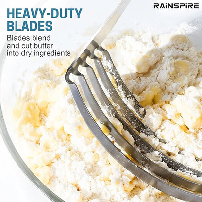 Rainspire XL Pastry Cutter For Baking, Heavy Duty Pastry Blender Stainless Steel, Thick Sharp Blades Dough Blender, Dough Cutter Butter Cutter Pastry for Easy Mixing, Dishwasher Safe (Black) - Image 2