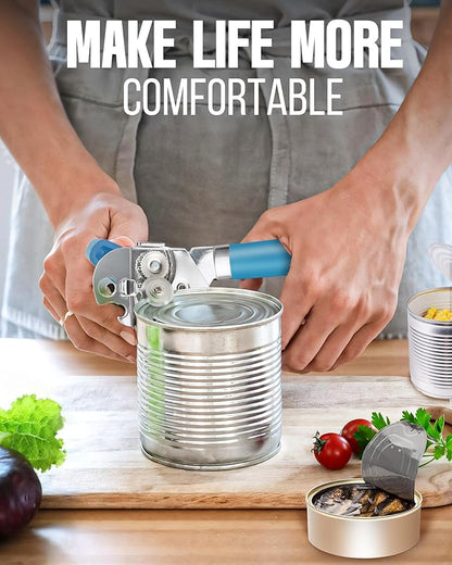 Multifunctional Can Opener Manual, Durable Heavy Duty Handheld Strong Can Opener with Smooth Cutting Edge, Friendly Kitchen Essentials Tool for Seniors, Camping and Bottle Opening-Blue - Image 7