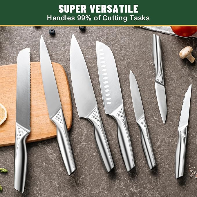 Knife Set, EWFEN 14-Piece Kitchen Knife Set with Block, German Stainless Steel Knives with Built-in Knife Sharpener, Anti-Slip Sharp Knives Set for Kitchen, Dishwasher Safe, Concave-dotted Handle - Image 8