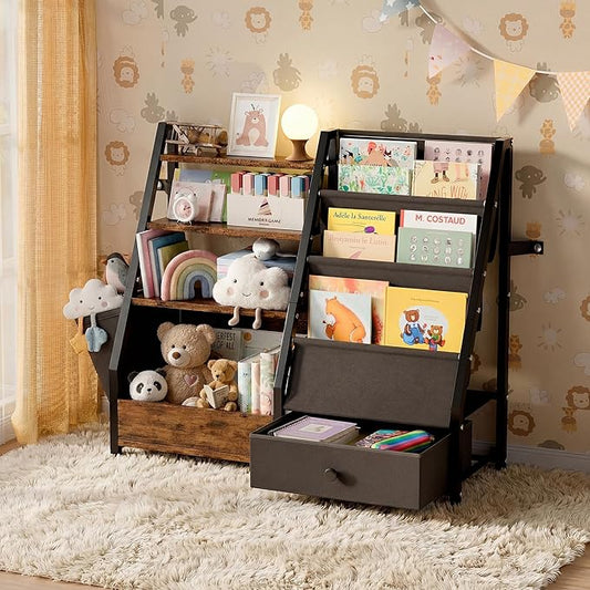 HAVLOTII Kids Bookshelf and Toy Storage - Book Shelf for Kids Rooms, Toddler Bookshelf Baby Bookcase for Nursery, Montessori Toy Organizer