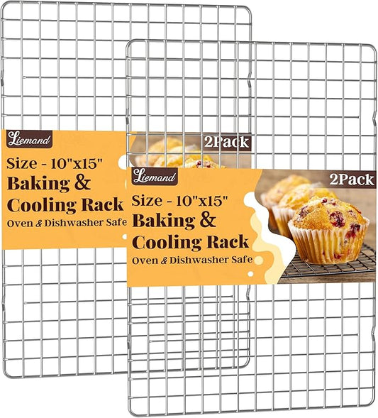 Cooling Racks for Cooking and Baking - 2 PCS 10" x 15" Grid Wire Baking Rack for Oven Cooking, Baking, Grilling, Roasting - Dishwasher Safe Bacon Rack - Fits Jelly Roll Cookie Sheet Pan by LIEMAND