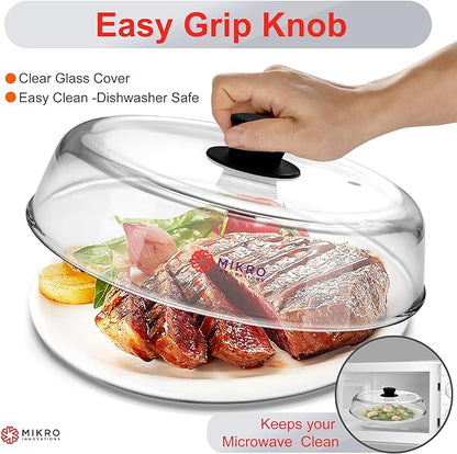 Mikro Innovations 10.5-Inch Glass Microwave Splatter Cover – Borosilicate Glass Food Plate Splatter Guard with Vent Hole, BPA-Free, Easy-Grip Silicone Knob, Dishwasher Safe (1, Black, 10.5in) - Image 6