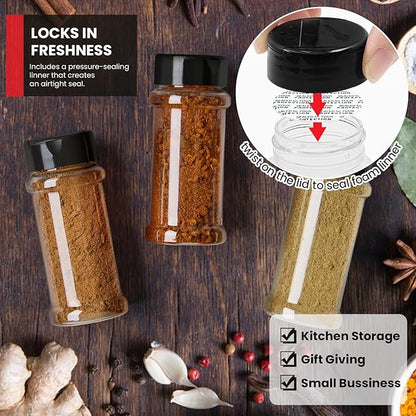 TUZAZO 14 Pcs Spice Bottles Plastic Seasoning Containers, 3 Oz Clear Plastic Spice Jars with Shaker Lids Empty for Spice & Herbs, Powders, Glitters, BPA Free | Heavy Duty | Wide Mouth | Dual Flaps - Image 6