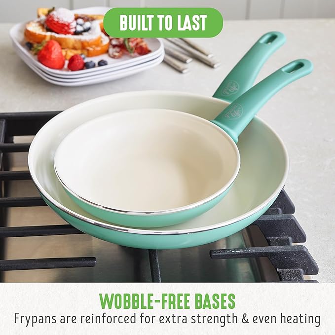 GreenLife Non Stick Fry Pan Set (7" & 10"), Non-Toxic PFAS-Free Ceramic Skillets, Dishwasher & Oven Safe, Egg Omelet Frying Pans, Stay- Cool Handles, Kitchen Home Cooking Essentials, Turquoise - Image 10