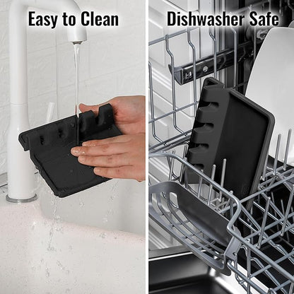 Zulay Kitchen Silicone Utensil Rest with Drip Pad for Multiple Utensils - BPA-Free, Heat-Resistant Spoon Rest & Spoon Holder for Stove Top - Kitchen Utensil Holder for Ladles & Tongs - Black - Image 7