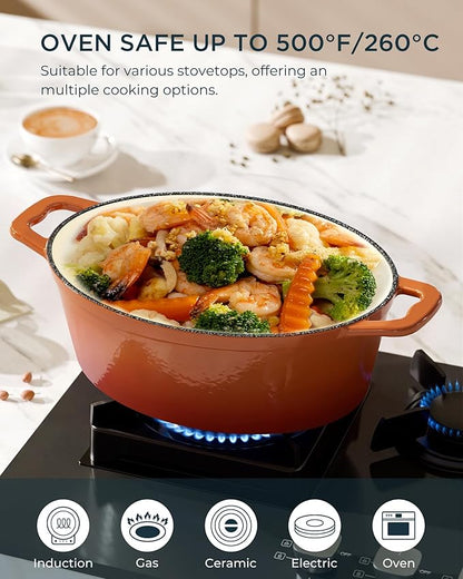 Enameled Cast Iron Dutch Oven - 9.3QT Dutch Oven Pot with Lid & Cotton Potholders - Heavy-Duty Non Stick Casserole Pot for Braising, Stews, Roasting, Baking, Suitable for All Stovetops, Vibrant Orange - Image 6