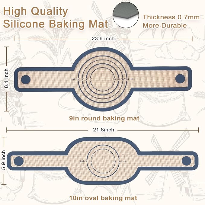 Bread Making Tools and Supplies, Set of 7, inclued Round Baking Mat and Oval Baking Mat, Sourdough Danish Dough Whisk, Bread Lame Dough Scoring, Bread Scraper Dough Cutter, Perfects Gift for Baker