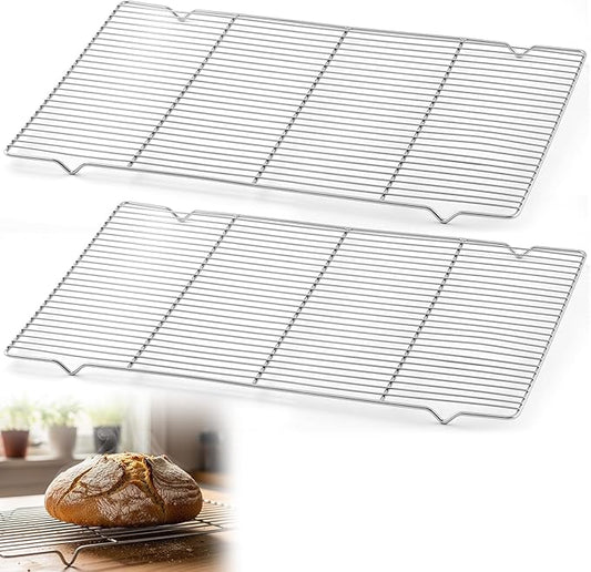 Lounsweer 2 Pcs Cooling Racks, 21L X 13W X 1H Stainless Steel Wire Rack for Baking Sheet, Large Cookie Cooling Rack, Oven Safe Cooking Racks for Sheet Pan, Dishwasher Safe, 2/3 Size