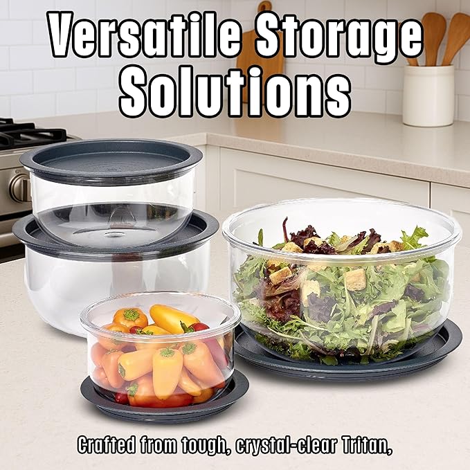 Buddeez Tritan™ Bowl Set 8 Piece - Crystal Clear Nesting Storage Bowls for Kitchen - BPA Free Mixing Bowls with Lids - Image 5