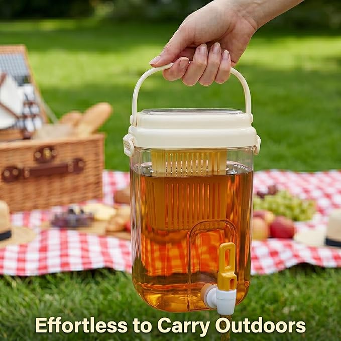 Drink Dispenser for Fridge with Filter Screen, 2L Leak-proof Plastic Beverage Dispenser with Spigot for Iced Tea, Lemonade, Juice, Water Pitcher Container for Bbq, Picnic & Partie (Yellow)