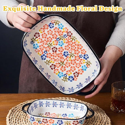 Ceramic Casserole Dishes for Oven, Hand-painted Polish Pottery Baking Dish Set of 2, 0.8QT / 2QT Porcelain Casserole Dish with Handles, Baking Pan Lasagna Pan, Gift for Family/Friend (Yellow) - Image 2