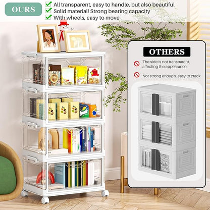 Kmiectse Clear Storage Bins with Lids - 4 Tier Plastic Bins with Wheels, Stackable Storage Bin, Closet Organizers Box for Bedroom, Living Room, 23 QT Folding Box with Magnetic door - Image 6
