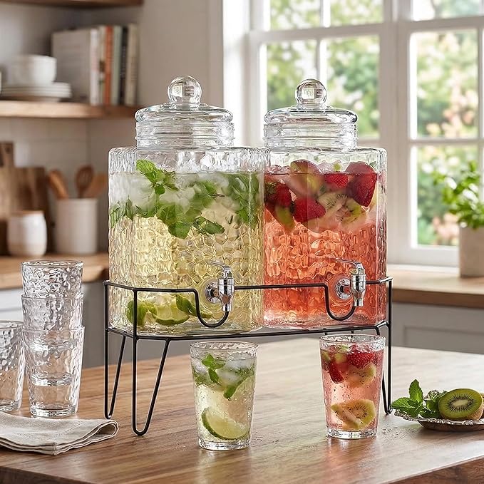 MosJos Beverage Dispensers - Set of 2 Glass Drink Dispensers with Metel Stand - 1.5-Gallon Capacity - Perfect for Lemonade, Juice, Water, Iced Tea, Punch - Image 6
