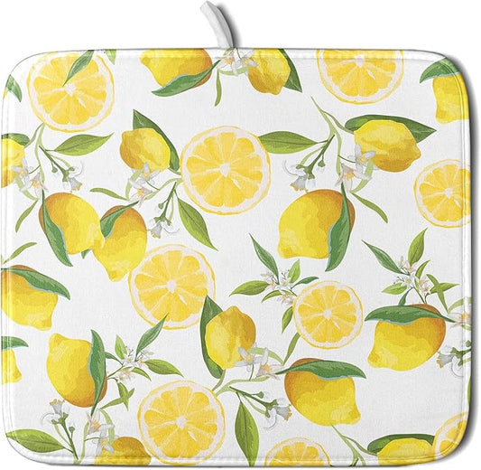 Lemon Dish Drying Mat for Kitchen Counter Spring Summer Microfiber Absorbent Dish Draining Reusable Washable Foldable 16"x18" by Unknown
