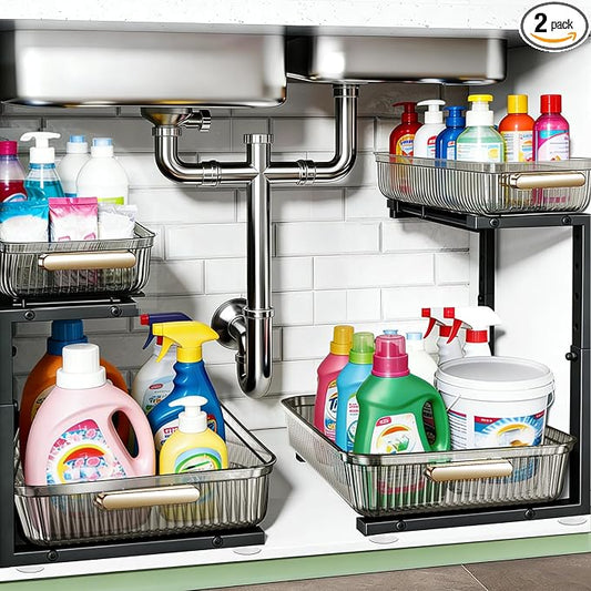 ARSTPEOE Under Sink Organizer - 2 Packs Multi-Purpose Pull-Out Storage Organizers, Slide out Pull out Cabinet Organizer Shelf, Storage for Kitchen Bathroom, Clear by ARSTPEOENeatChic