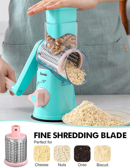 Geedel Rotary Cheese Grater, Kitchen Mandoline Vegetable Slicer with 3 Interchangeable Blades, Easy to Clean Rotary Grater Slicer for Fruit, Vegetables, Nuts - Image 5