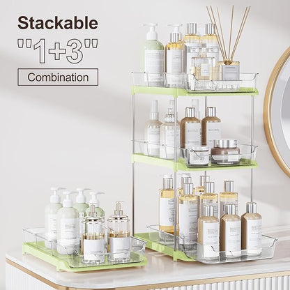 Delamu 2-Tier Multi-Purpose Bathroom Under Sink Organizers and Storage, Stackable Kitchen Pantry Organization, Pull Out Medicine Cabinet Organizer with Movable Dividers, Green, 2 Pack - Image 3