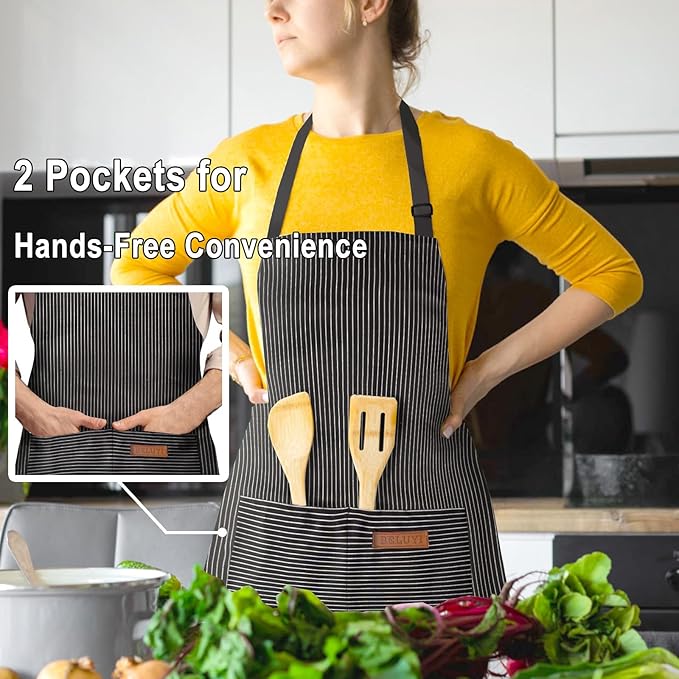 BeLuyi Adjustable Bib Apron with 2 Pockets Chef Cooking Kitchen Restaurant Aprons for Women Men - Image 4