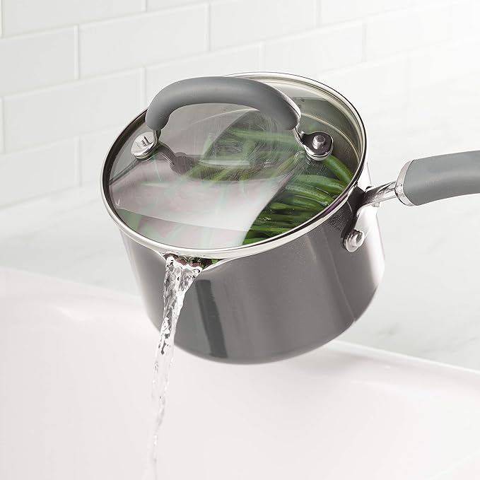 Rachael Ray 12021 Create Delicious Nonstick Sauce Pan / Saucepan with Straining and Lid, 3 Quart - Gray Shimmer - Image 2