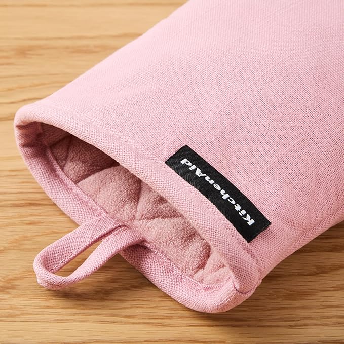 KITCHENAID Gourmet Series Gridlines Mini Oven Mitts 2-Pack Set, Heat Resistant up to 600°F, Soft Silicone Grip, Magnetic Cuff, Dried Rose, 5.5"x9" - Image 4