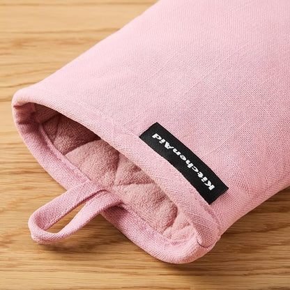 KITCHENAID Gourmet Series Gridlines Mini Oven Mitts 2-Pack Set, Heat Resistant up to 600°F, Soft Silicone Grip, Magnetic Cuff, Dried Rose, 5.5"x9" - Image 4
