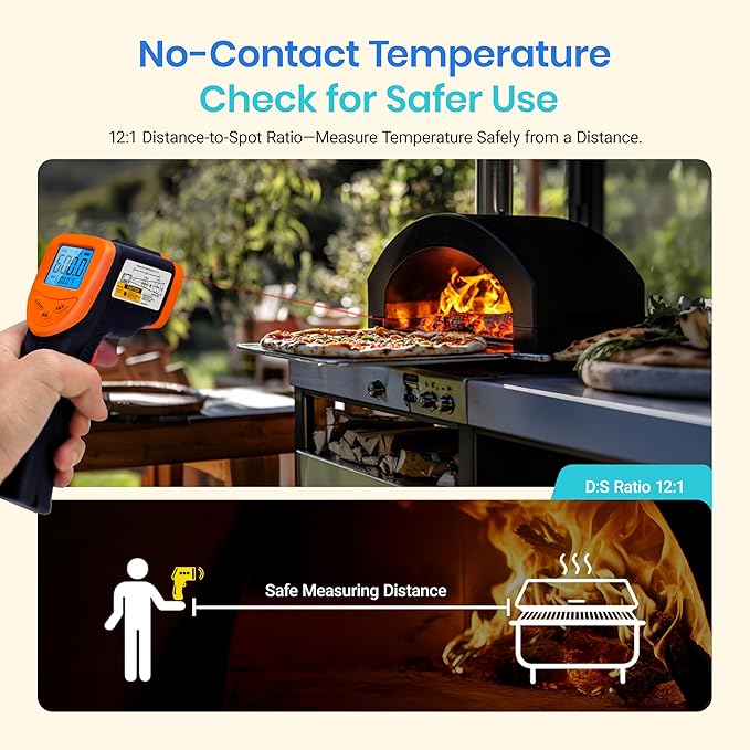 Etekcity Infrared Thermometer Laser Temperature Gun 774, Meat Food Candy Oven Thermometer for Griddle Accessories, Heat Gun for Cooking Refrigerator Tools, Adjustable Emissivity & Max Measure, Orange - Image 4
