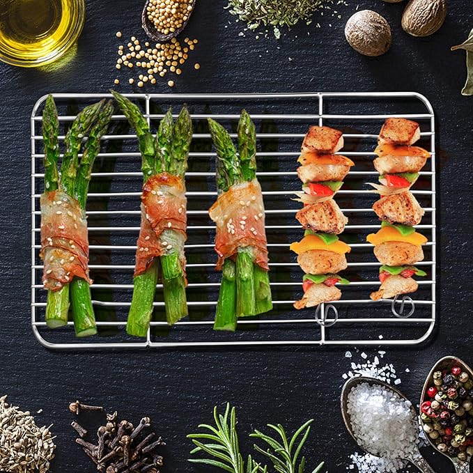 E-far Baking Cooling Rack Set of 2, Stainless Steel Metal Roasting Cooking Racks, Size - 11.6'' x 9'', Non Toxic & Rust Free, Oven & Dishwasher Safe - Image 6