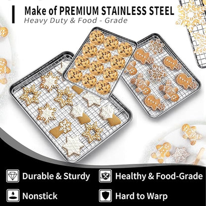 CEKEE Baking Sheet with Wire Rack Set of 6 (3 Cookie Sheets for baking + 3 Cooking Racks), Stainless Steel Stainless Steel Baking Pans Set with Cooling Rack - Heavy Duty & Dishwasher Safe - Image 3