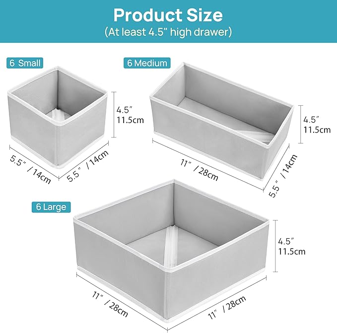 Vtopmart 18 Pack Baby Clothes Organizer, Dresser Drawer Organizer for Baby Clothing, Foldable Fabric Closet Drawer Storage Bins, Dresser Dividers for Bra, Socks, Ties, Scarf - Image 5