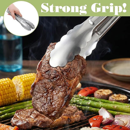 16 Pack Serving Tongs for Buffet, 9'' Stainless Steel Buffet Tongs Heavy Duty Metal Kitchen Tong Silver Food Tong for Serving Cooking Food Grill Salad BBQ
