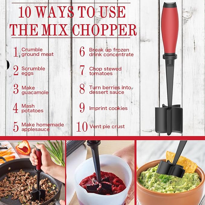 Meat Chopper, 5 Curve Blades Ground Beef Masher, Heat Resistant Meat Masher Tool for Hamburger Meat, Ground Beef, Turkey and More, Nylon Hamburger Chopper Utensil Non-scratch Utensils-red - Image 3