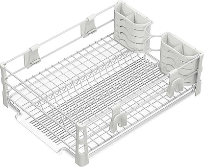 Simple Houseware White Dish Drying Rack with Drainboard, Utensil Holder & Mug Hooks – Metal Kitchen Counter Organizer - Image 4