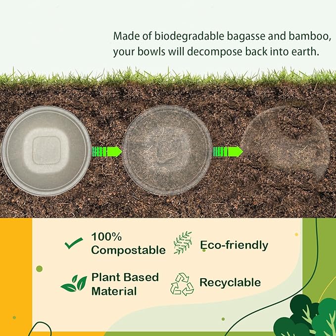 Homestockplus [50 Pack] 24 Oz Disposable Paper Bowls - Heavy Duty Disposable Bowls - Made from Natural Bagasse for Cereal, Rice, French Fries - Convenient and Compostable - Image 2
