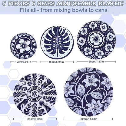 5-Size Reusable Beeswax Bowl Covers for Bread Proofing, Cotton Cloth Flexible Beeswax Wraps for Food Storage(Blue Lily) - Image 2