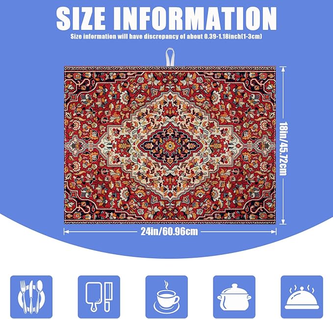 Boho Vintage Ethnic Dish Drying Mat for Kitchen Counter Persian Original Tribal Drying Pad Absorbent Dish Drainer Rack Mats Draining Pad - Image 2