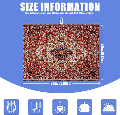 Boho Vintage Ethnic Dish Drying Mat for Kitchen Counter Persian Original Tribal Drying Pad Absorbent Dish Drainer Rack Mats Draining Pad - Image 2