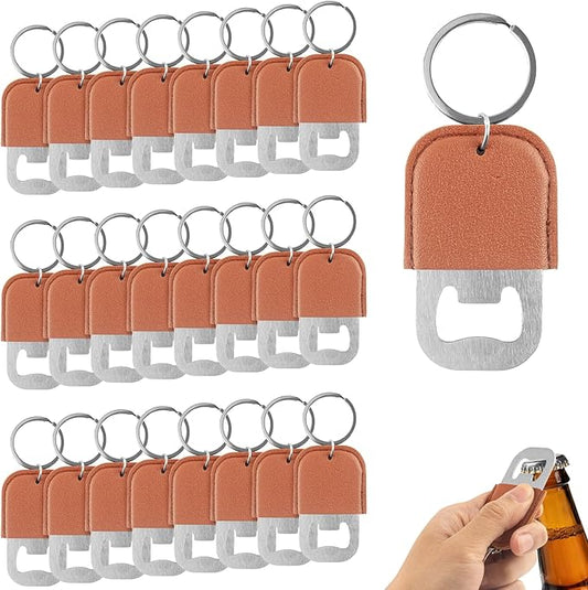 24 Pack Leather Bottle Opener, Bulk Bottle Opener Keychain, Blank PU Leather Stainless Steel, Personalized For Wedding, Party, Bar, Oktoberfest, DIY Gift