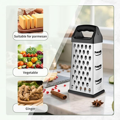 Cheese Grater, 9 IN Size 4-Sided Stainless Steel Grater, Food Shredder for Cheese, Parmesan, Vegetable, Dishwasher Safe, Black - Image 4